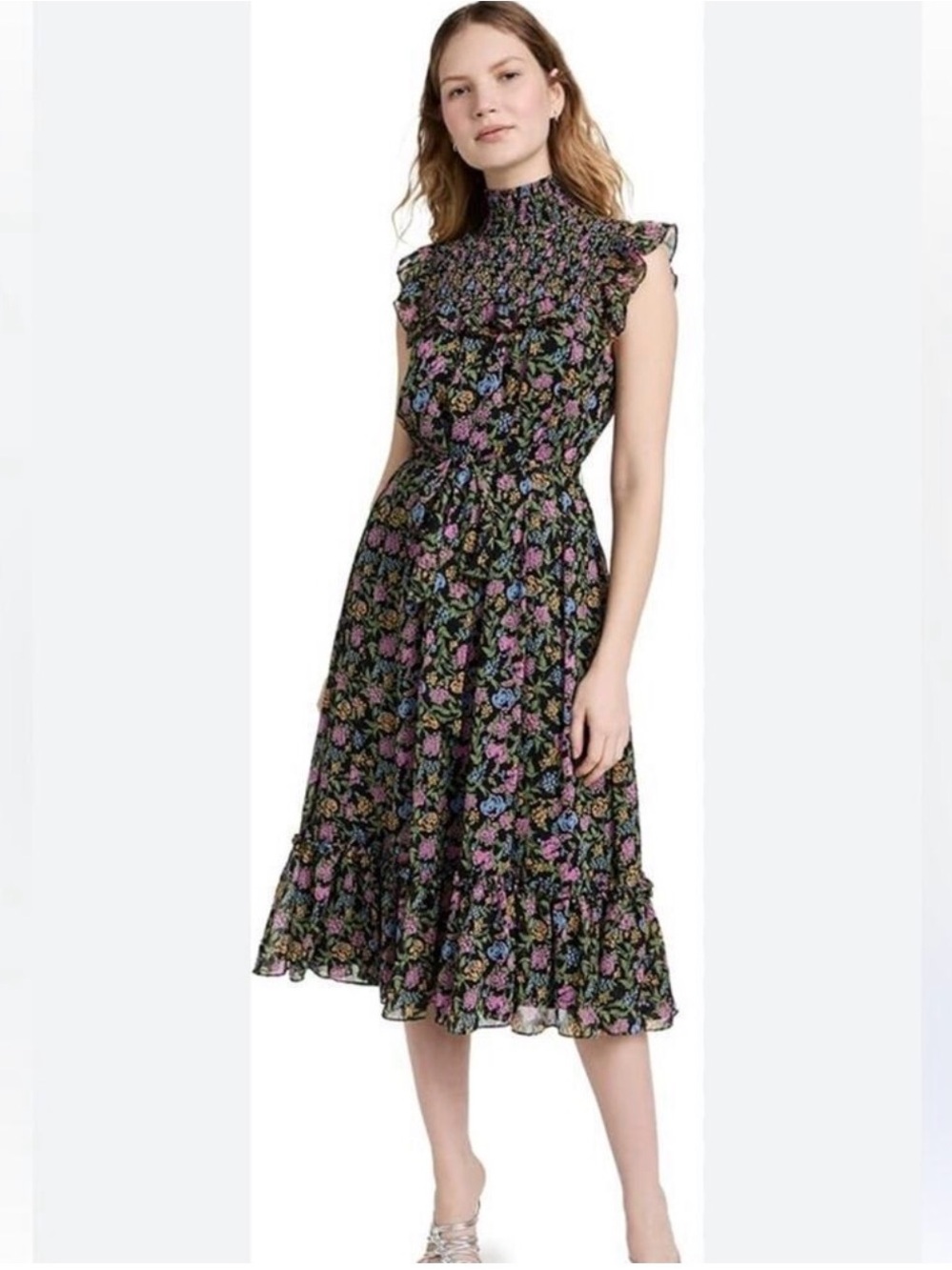 Likely NWT Gio Midi Mock Neck Dress in Black Floral Size 4‎